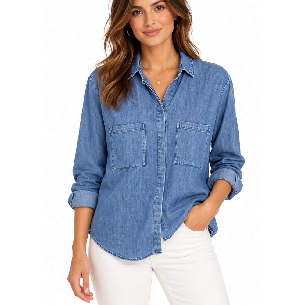 Cloth & Stone x Anthropologie Tencel Denim Button Down Shirt Womens Size L Blue